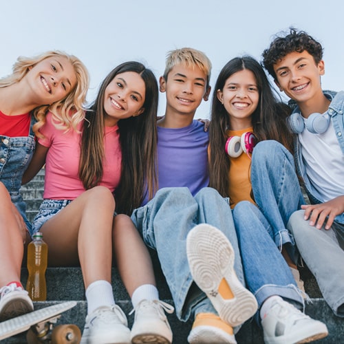 A group of friends smiling